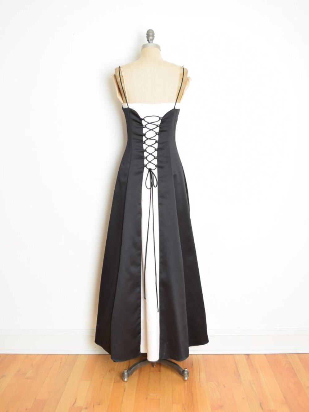 vintage Y2K prom dress black white satin corset lace up party gown Betsy Adam M